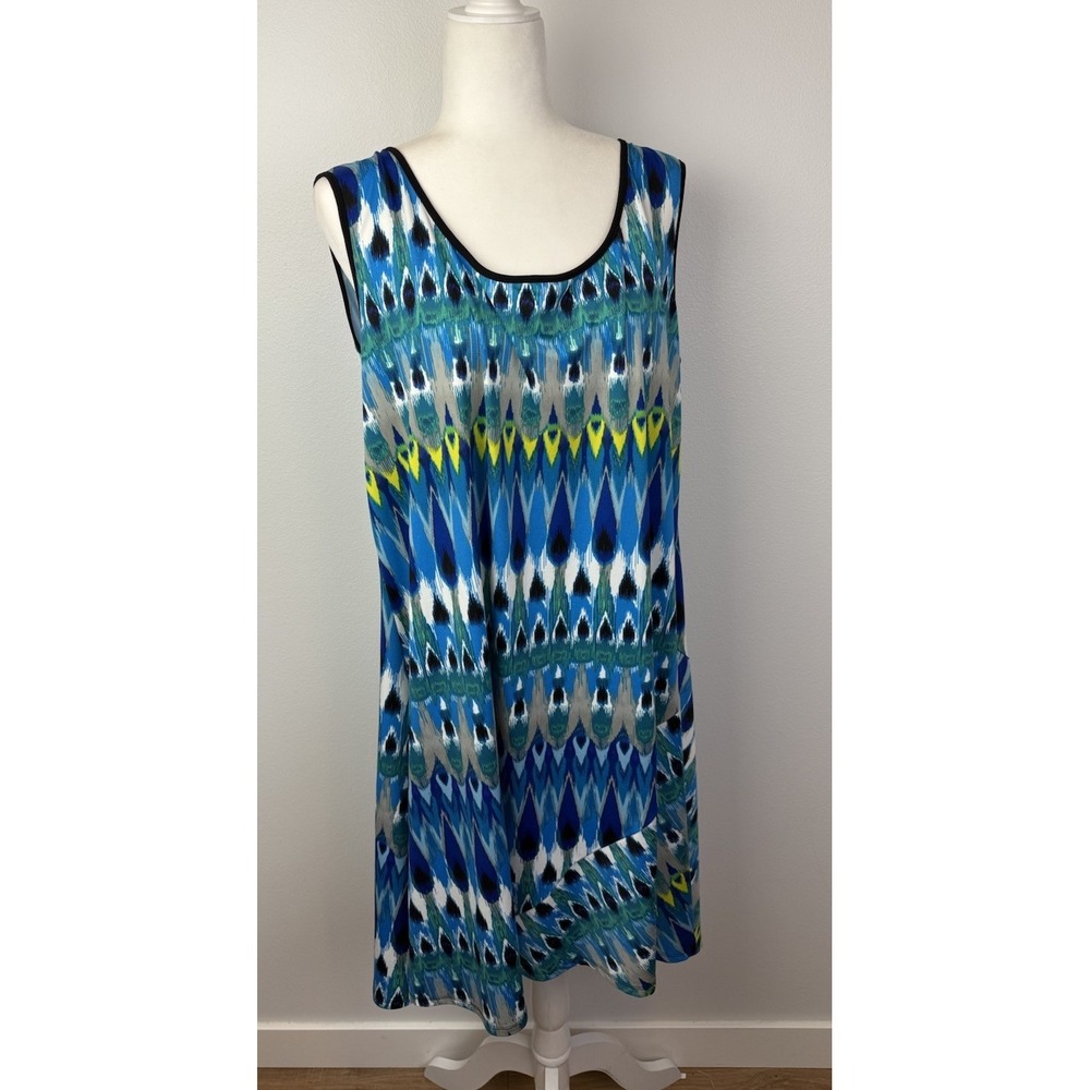 Covington Women's Plus 3X Blue Green Sleeveless Short Stretchy Dress